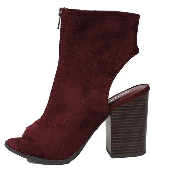 Vino Red Center Zipper Open Back Stacked Heel boot - Picture 2 of 6